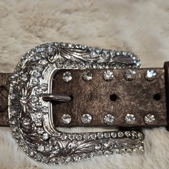 Genuine Leather Western-Style Belt with Ornate Buckle - Brown - Picture 7 of 7